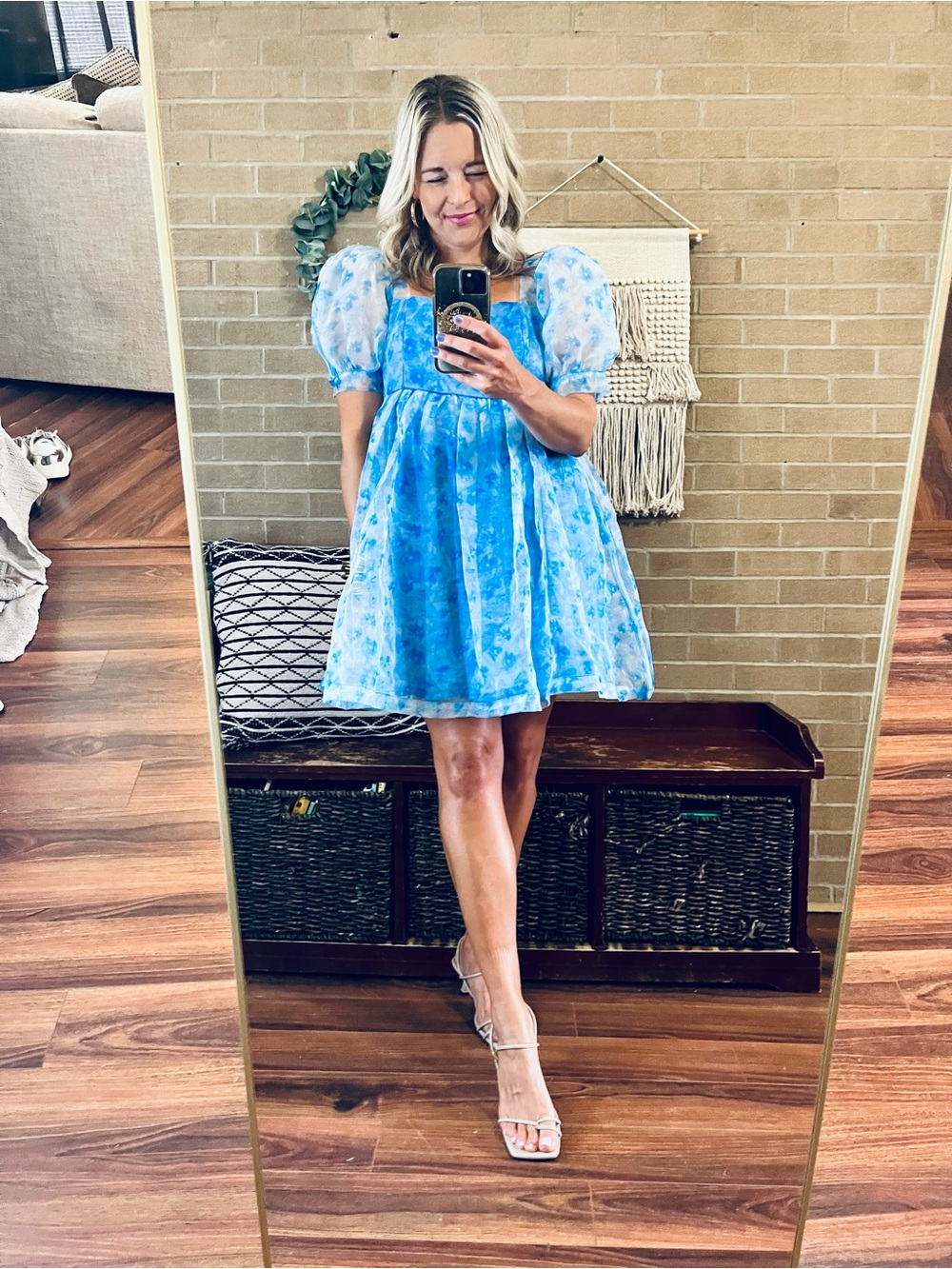 TCEC Blue Floral Puff-Sleeve Mini Dress